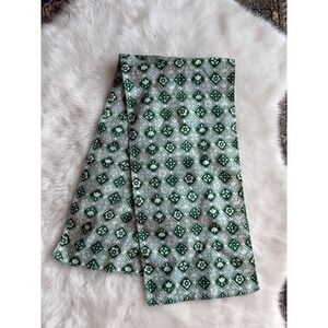 Vintage Floral‎ Geometric Pattern Scarf Green Cream Blue Silk Blend